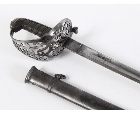 AN 1821 HEAVY CAVALRY OFFICERS SWORD (1821-1887). With a 92cm straight pointed blade with partial fuller, etched with VR mono