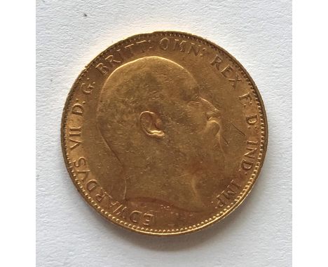 AN EDWARD VII SOVEREIGN. An Edward VII Sovereign, bare head r, P on the ground for the Perth Mint, dated 1907.