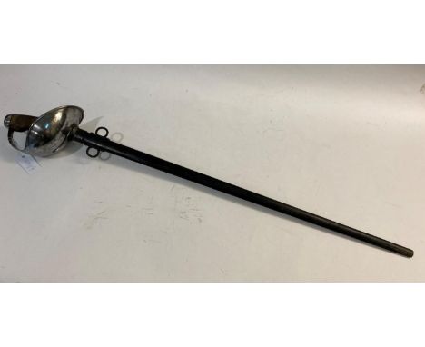 A 1908 PATTERN TROOPERS CAVALRY SWORD AND SCABBARD. With an 89cm straight tapering fullered blade with thrusting type point, 