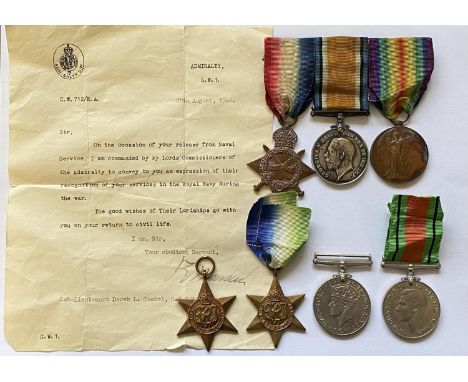 A POSSIBLE FIRST WORLD WAR AND SECOND WORLD WAR FAMILY GROUP. A Great War trio comprising 1914-15 Star named to 13606 Pte F.W