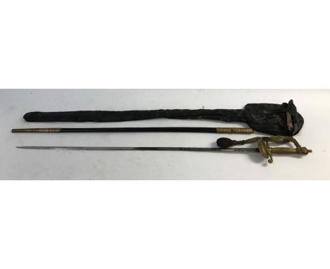 AN EDWARD VII DRESS SWORD AND SCABBARD. A dress sword with a slender 81cm pointed blade with etched decoration and Edward VII