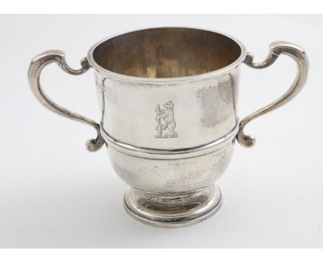 A WARWICKSHIRE YEOMANRY SILVER TROPHY. A two handled silver trophy cup with inscription 'Presented on Christmas Day 1944 to C