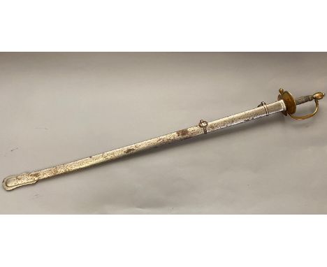 A 1786 PATTERN INFANTRY SERGEANTS SWORD AND SCABBARD. With an 83cm straight pointed and fullered blade, the ricasso stamped w