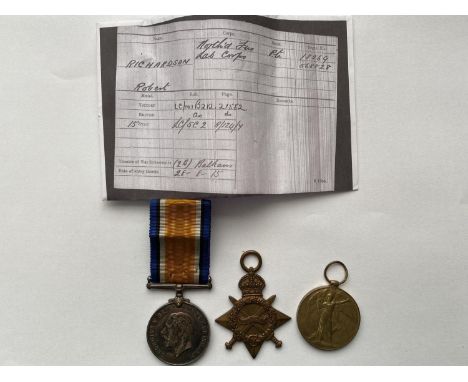 A FIRST WORLD WAR TRIO TO THE NORTHUMBERLAND FUSILIERS. A Great War trio comprising 14-15 Star named to  18269 Pte R.Richards