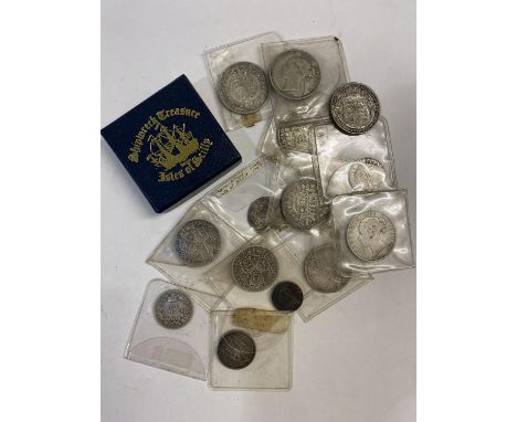 A SMALL COLLECTION OF VICTORIAN AND LATER SILVER. Halfcrowns for 1883, 1885, 1887, 1889 (2), 1923, Florins for 1888, 1901 (2)