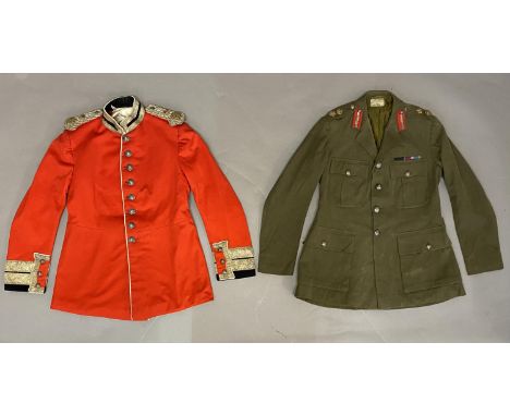 A SELECTION OF UNIFORM FOR A PRE 1953 LORD LIEUTENANT. Comprising a Scarlet eight button jacket silver graid cuffs with three