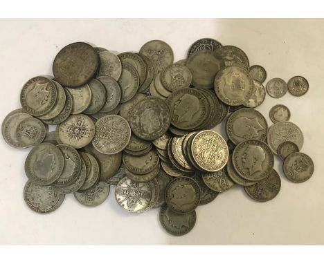 A COLLECTION OF SILVER AND PART SILVER COINS. Crowns 1935 and 1937: Halfcrowns 1915, 16, 20 (10), 21 (13), 22 (4), 23 (4), 24