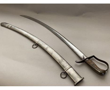 A 1796 PATTERN CAVALRY TROOPERS SWORD AND SCABBARD. With an 83cm sabre type blade with sharpened edge and full fullers, the b