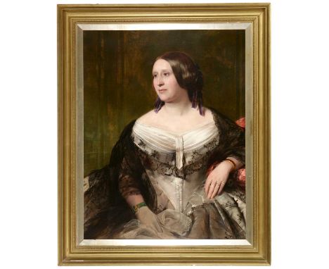 Attributed to John Callcott Horsley(1817-1903)A portrait of a Victorian lady seated in a chair,oil on canvas,90 x 69.5cms, in
