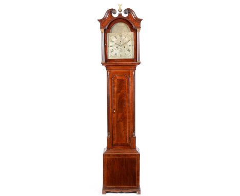 Alex Duncan, Elgin: a 19th Century mahogany longcase clock, the silvered and arched dial with Roman hours, Arabic minutes, su