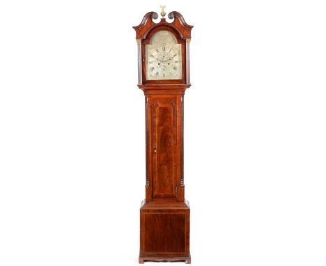 Alex Duncan, Elgin: a 19th Century mahogany longcase clock, the silvered and arched dial with Roman hours, Arabic minutes, su