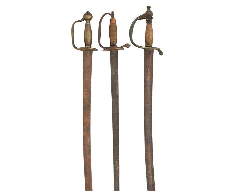 TWO BRITISH MILITARY HANGARS, LATE 18TH CENTURY AND A 1796 PATTERN INFANTRY SWORD of regulation type, the first with curved b