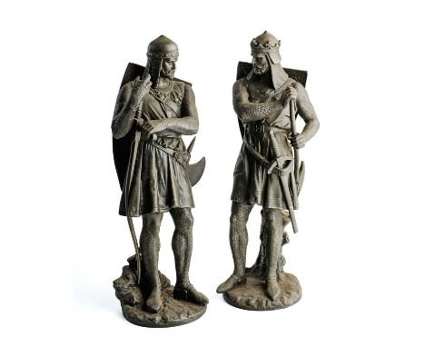 AFTER JEAN JULES SALMSON (1823-1902): ROBERT THE BRUCE AND KING RICHARD I, LATE 19TH/EARLY 20TH CENTURY a pair of bronze pati