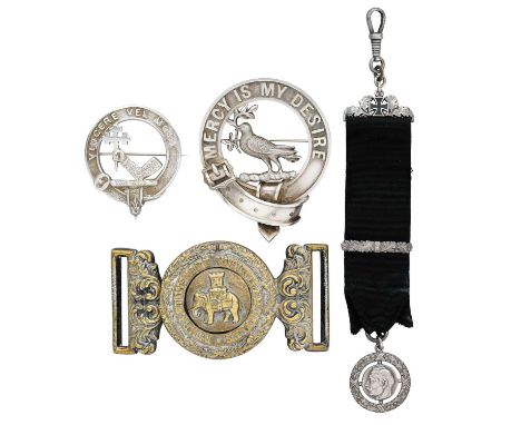 A WAISTBELT CLASP OF THE DUNBARTONSHIRE VOLUNTEER RIFLES the cast brass or bronze item in the style worn by infantry officers