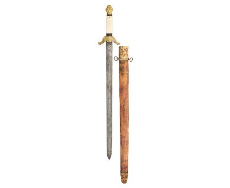 A VIETNAMESE SWORD (KIEM), LATE 19TH CENTURY with straight double-edged blade of open-grained steel decorated on each face wi