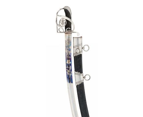 A FINE YEOMANRY OFFICER’S SWORD, LATE 18TH CENTURY of regulation type, with 1796 light cavalry type blade, etched with trophi