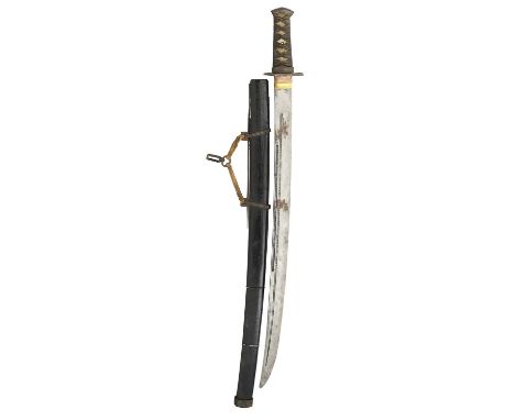 A RARE KOREAN MILITARY SWORD ( HWANDO), JOSEON DYNASTY with slightly curved broad blade double-edged towards the point, forme