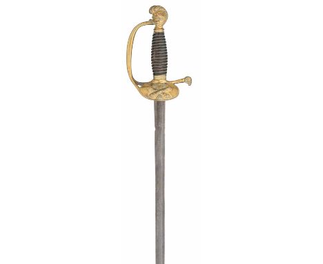AN ARTILLERY OFFICER’S EPEE, 19TH CENTURY of regulation type, with copper alloy hilt including shell-guard with crowned cross