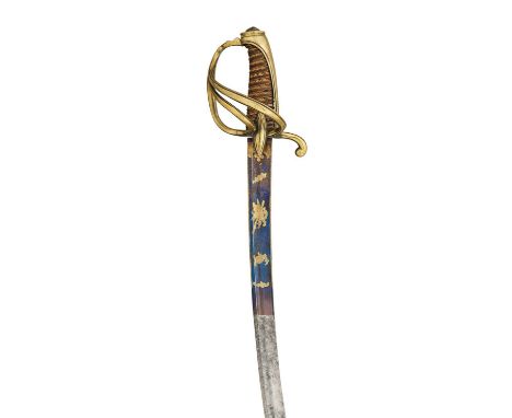 A FRENCH AN IX LIGHT CAVALRY OFFICER’S SWORD, EARLY 19TH CENTURY of regulation type, with curved fullered blade etched and gi