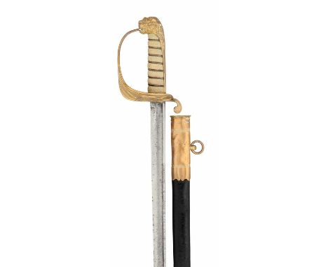 AN 1827 PATTERN NAVAL OFFICER’S SWORD of regulation type, with pipe-backed lightweight blade with traces of etched decoration