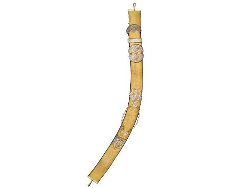 AN ITALIAN LIGHT CAVALRY OFFICER'S SHOULDER-BELT a good example, the gold lace 6 cm wide, with black velvet edging, ornate si