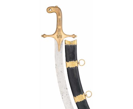 A VICTORIAN MAMELUKE-HILTED OFFICER’S SWORD with curved blade double-edged towards the point, copper alloy mameluke hilt with