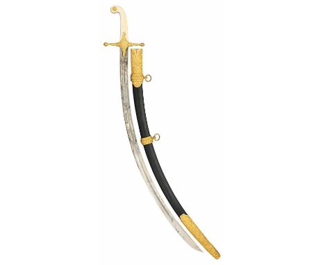 A MAMELUKE-HILTED OFFICER’S SWORD, 19TH CENTURY ◉ with curved blade etched with scrolling foliage and lances over the forte o
