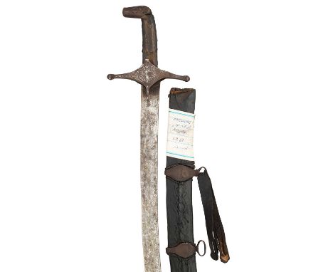 AN INDO-PERSIAN SWORD (SHAMSHIR), 18TH/EARLY 19TH CENTURY with curved single-edged blade of crucible steel, inlaid with a car
