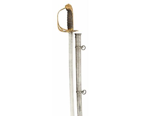 AN 1822 PATTERN INFANTRY SWORD of regulation type, with pipe-backed lightweight blade etched crowned Royal cypher ‘VR’, folia