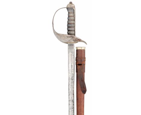 TWO 1897 PATTERN INFANTRY SWORDS of regulation type, the first with etched blade decorated with the crowned Royal cypher ‘GRV