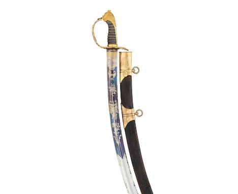 AN 1803 PATTERN LIGHT COMPANY INFANTRY OFFICER’S SWORD of regulation type, with curved blade etched and gilt with foliage, th