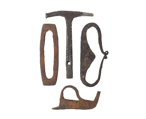 A COMBINATION HAMMER AND TURNSCREW, AND THREE STRIKE-A-LIGHTS, 17TH/18TH CENTURY ‡
each formed entirely of steel, the first p