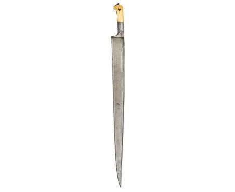 AN AFGHAN KHYBER KNIFE, 19TH CENTURY ◉ with sharply tapering reinforced blade of T-section, decorated with an engraved design