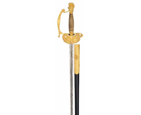 A FINE OFFICER’S EPEE, SECOND QUARTER OF THE 19TH CENTURY with etched hollow-triangular blade inscribed ‘Besch &amp; Co., Han