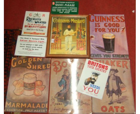 A quantity of reproduction advertising signs to include; enamel examples