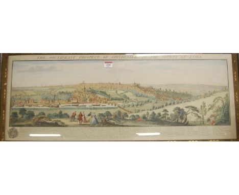 Samuel & Nathaniel Buck - The South-East Prospect of Colchester in the County of Essex, hand-coloured steel aquatint, publish