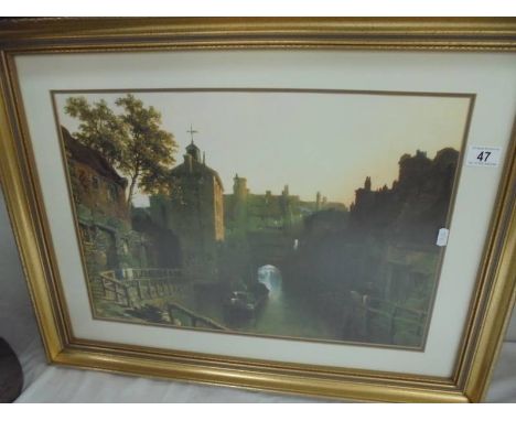 A gilt framed and glazed print of Lincoln on the Brayford 72 x 55 cm, COLLECT ONLY.&nbsp;