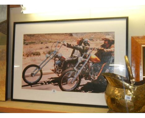 A framed and glazed motor cycle related print, COLLECT ONLY.