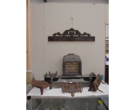 A quantity of cast iron architectural items and a steel fender, COLLECT ONLY.
