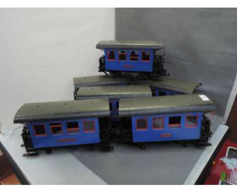 Six LGB G scale carriages, The Blue Train, various names