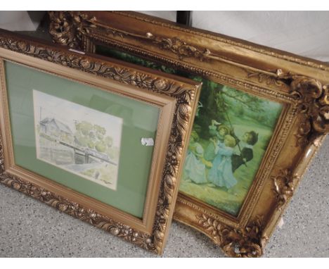A watercolour Bradford-on-Avon signed Jason and a print after A J Elsley