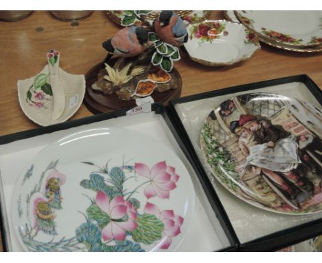 Two collectors plates a Coalport 'Bullfinches' figurine and a Crown Devon dish and knife