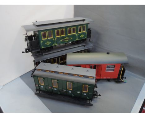 Four LGB G scale carriages and van