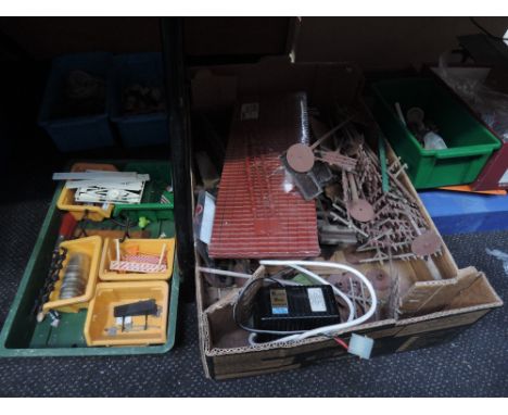 A selection of G scale accessories and buildings including platform, wiring etc