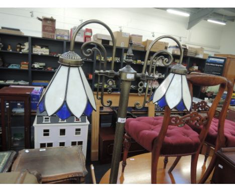 A modern Deco style double end standard lamp and 2 similar ceiling light fittings