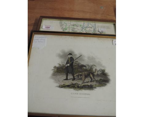 Two framed Westmorland maps and a later coloured print 'The Gamekeeper'  
