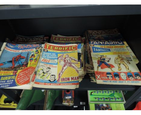 A shelf of 1960's and later Fantastic and Terrific comics