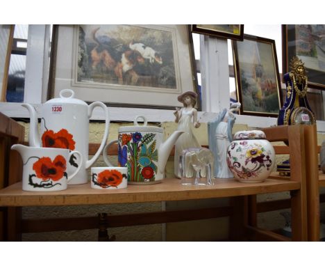 A mixed lot of ceramics, to include: a Wedgwood 'Cornpoppy' pattern coffee set; and a Goebel clear glass elephant. 