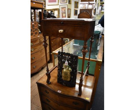 A 1930s burr walnut side table, with brushing slide and frieze drawer, 38cm wide. 