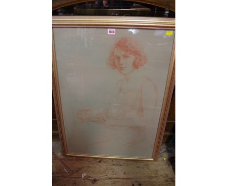 S Warburton, half-length portrait of a seated lady, signed and dated 1923, red chalk, 71 x 51.5cm; together with another simi